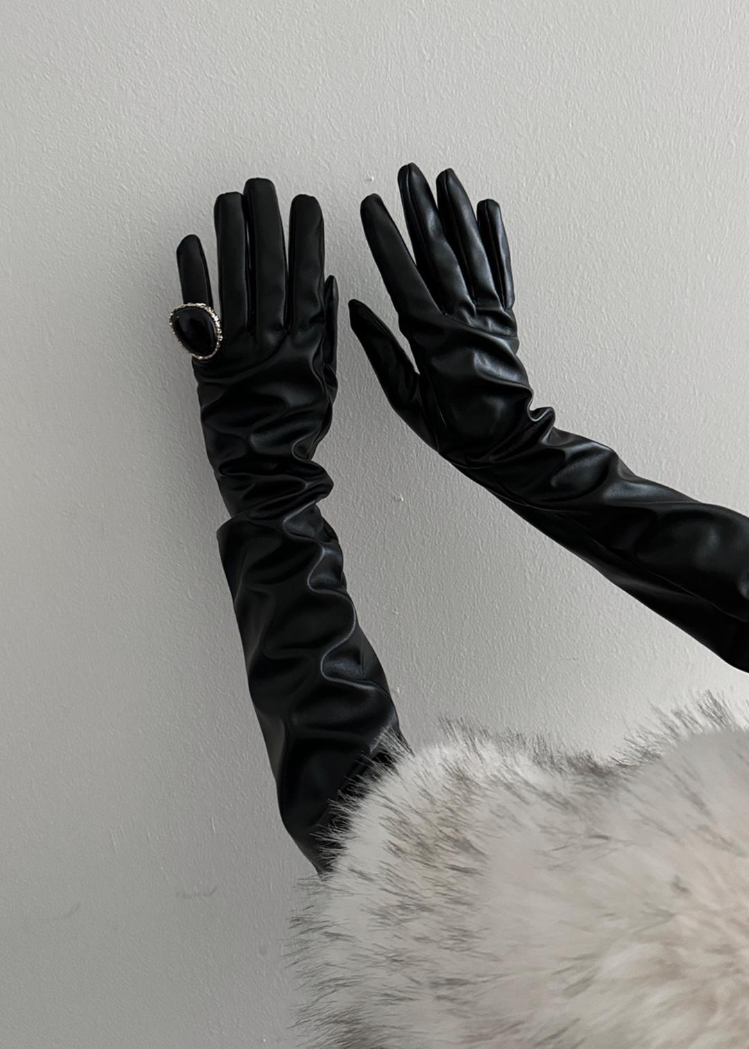 LEATHER LONG GLOVE [BLACK]