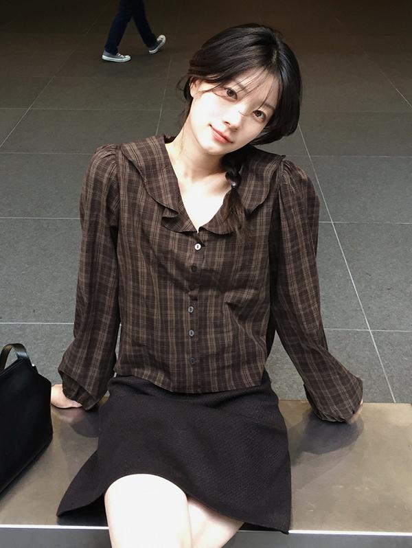 슬로우앤드 [가을체크] 제인 어텀무드 체크블라우스 - 2 color