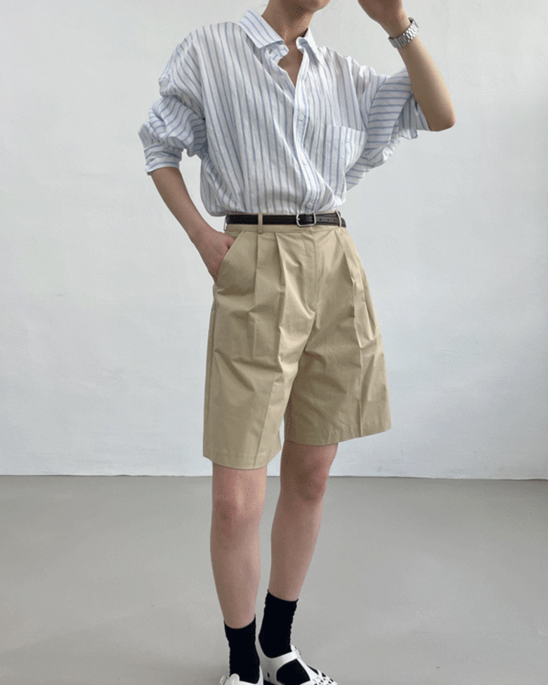 린넨 스트라이프 오버핏 셔츠 (3C)