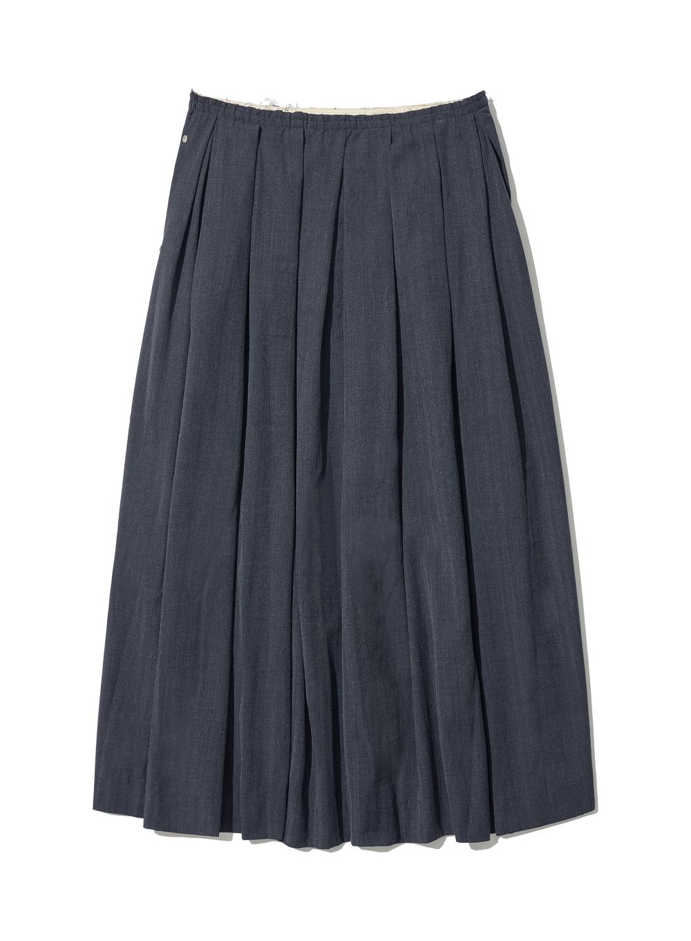 [WOMEN] CUT OFF GATHERING PLEATS MAXI SKIRT_CHARCOAL