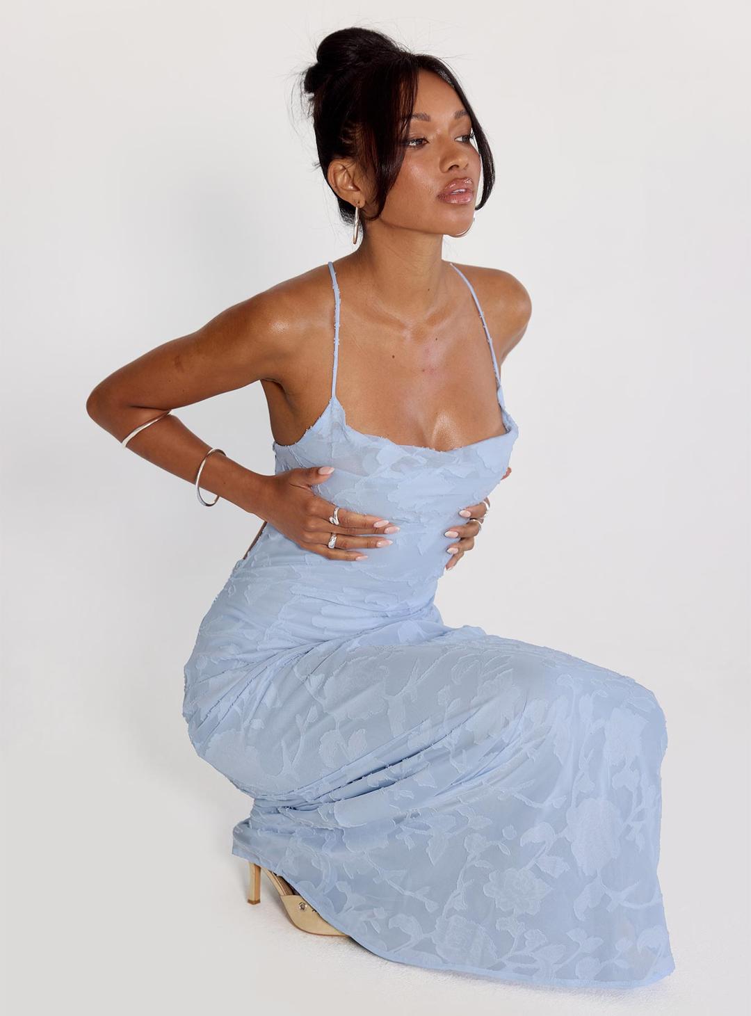 Celena Maxi Dress Blue Burnout - US 0 / Blue Burnout