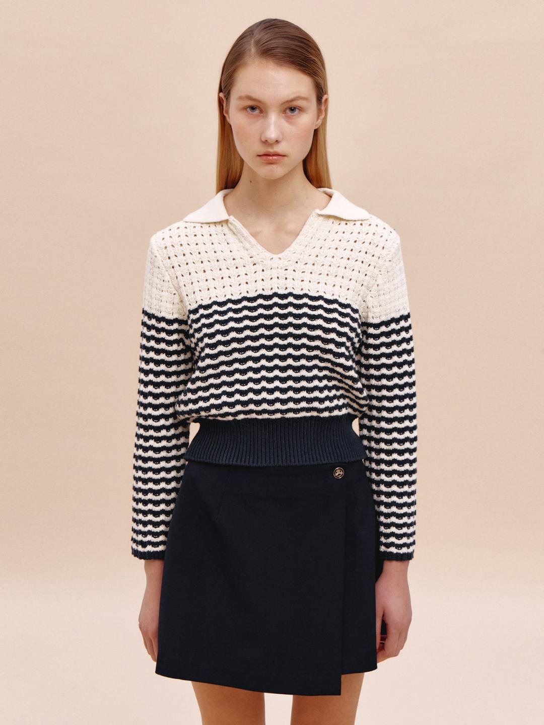 [Candy 20] Cotton Open Collar Pullover - Navy