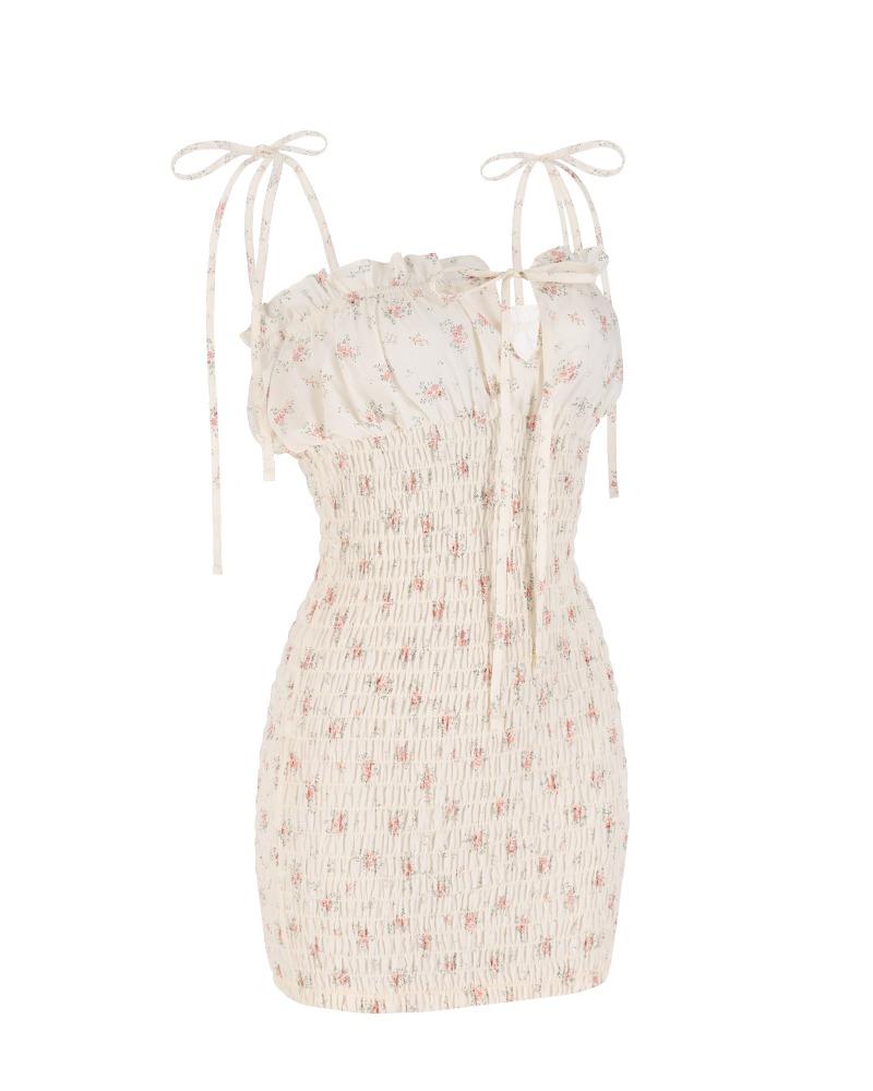 [MADE] 플라워샤워  리본 미니원피스 - CREAM