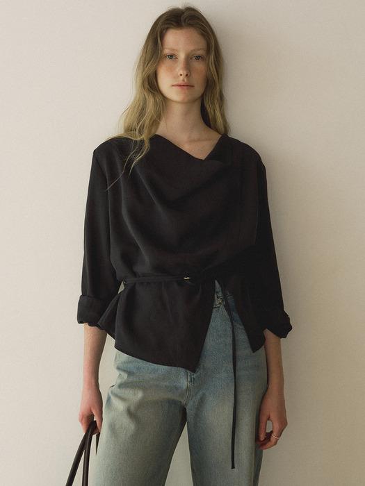 Cowl-neck belted blouse_Charcoal
