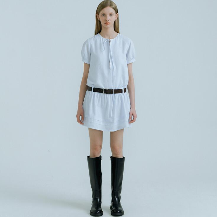 Double Belt Loops Mini Dress (Blue-stripe)