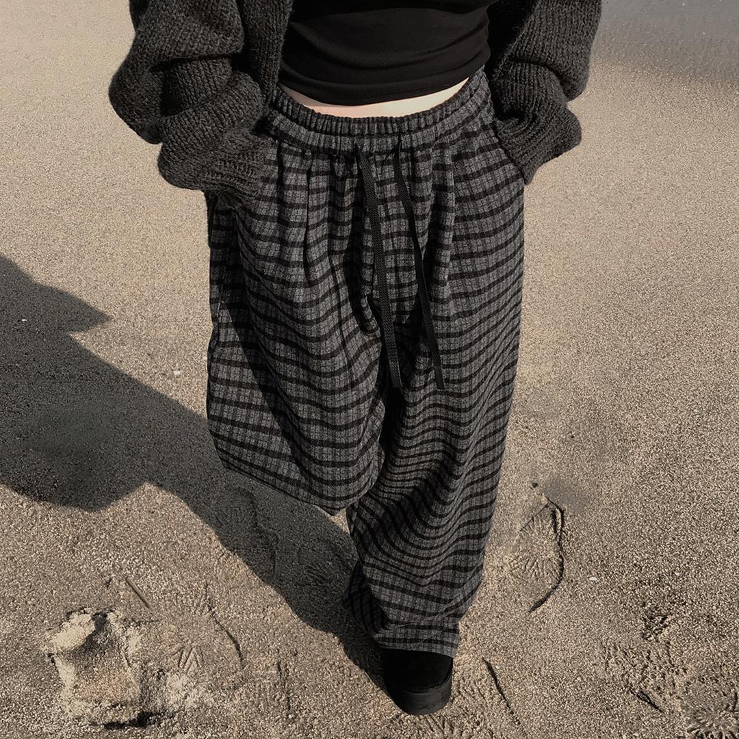 크림치즈마켓 체꾸미 기모 밴딩 와이드 트레이닝 팬츠 - pt