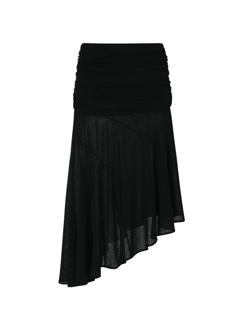 Olivia Shirring Midi Skirt (Black)