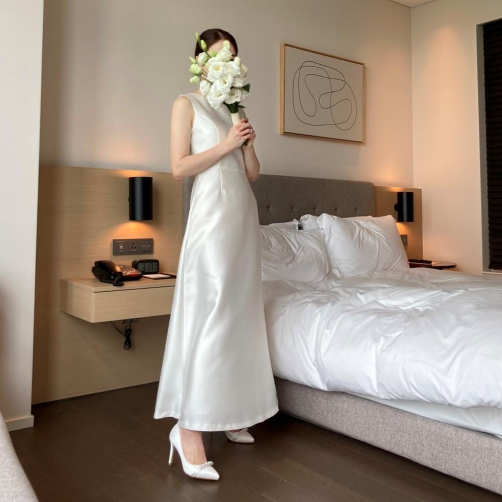 미카도 민소매 나시 원피스 캐주얼촬영 피로연 2부 원피스 스냅촬영 브라이덜샤워 스몰웨딩 돌잔치 드레스