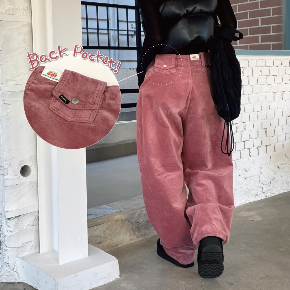 핑키 OOTJ 벨벳 핑크 뒷포켓 와이드 벌룬 팬츠 (3colors)