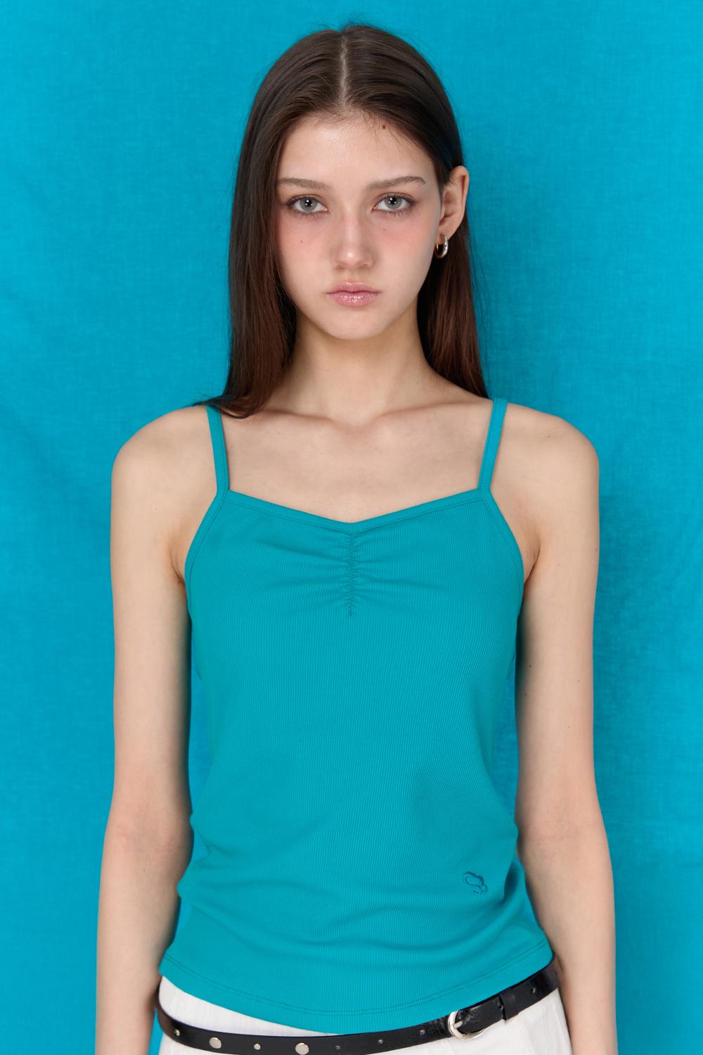 Shirring Sleeveless Top, BLUE