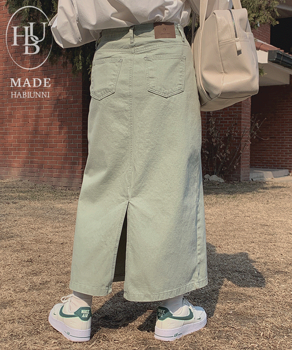 10356 #MADE, 슬릿 데님 면 롱스커트(블랙,민트/XS~2XL)