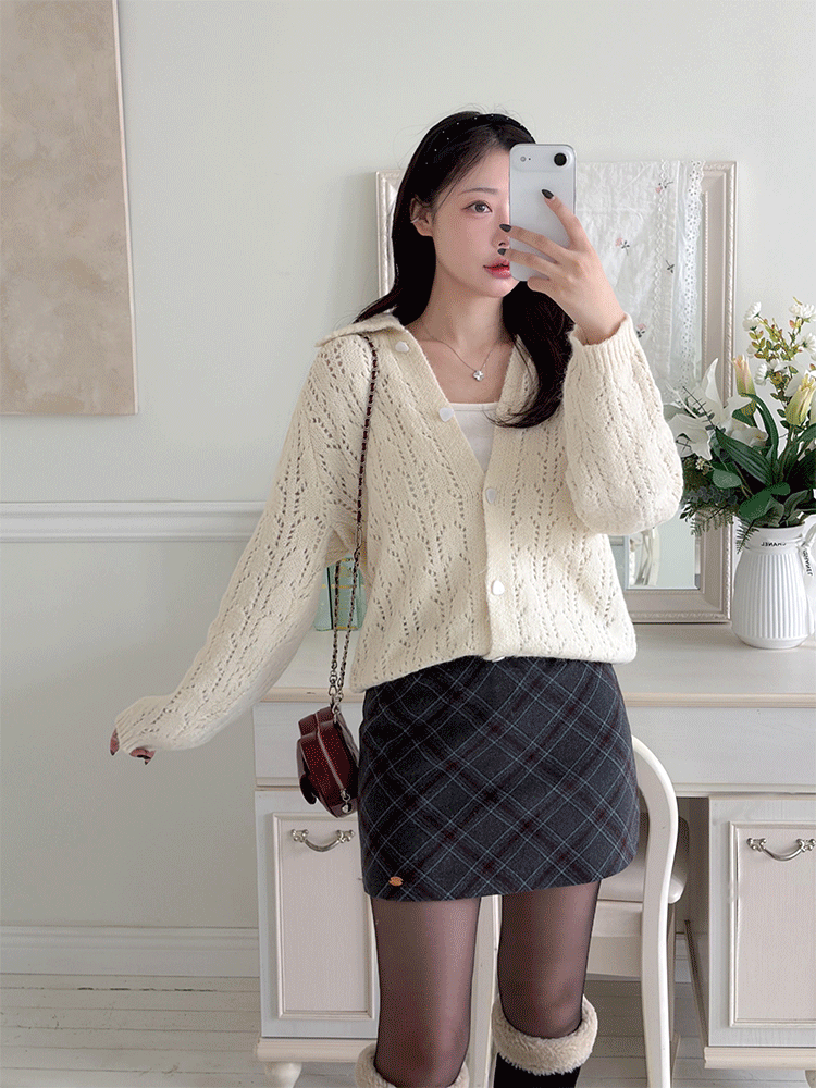 윈터 펀칭 카라 가디건 니트