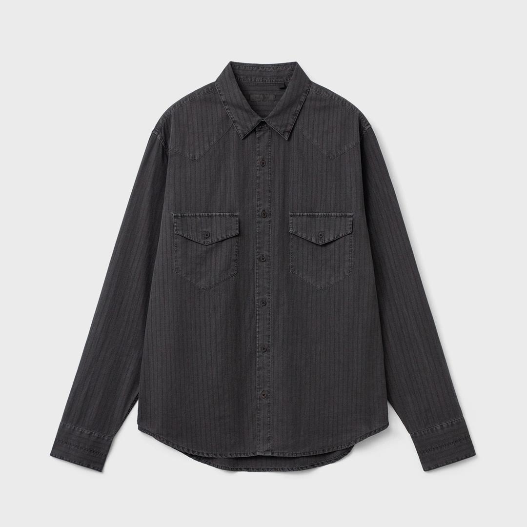 세리프 치코 셔츠 - 다이드 차콜 자카드 스트라이프