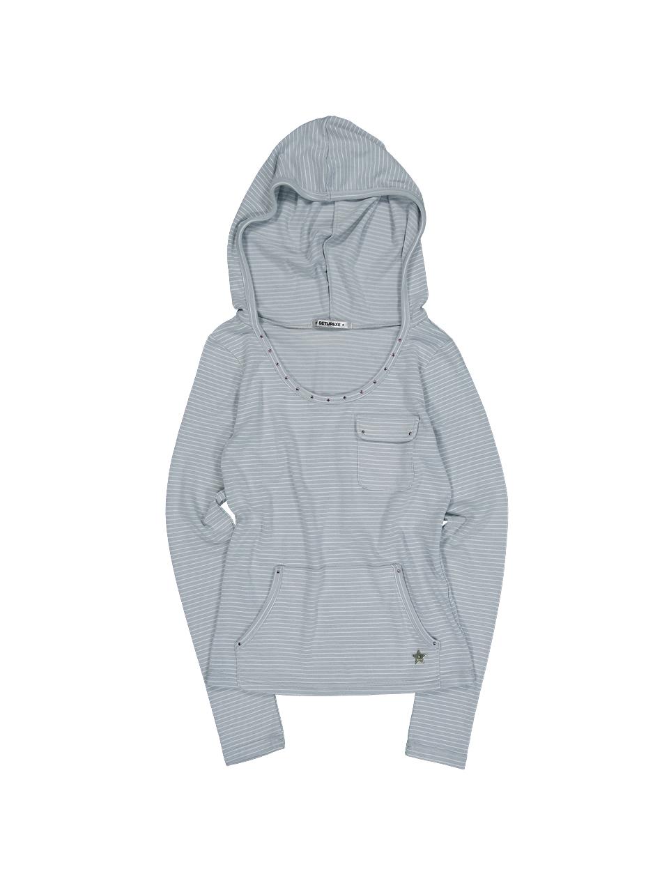 SOFT STRIPE HOODIE TOP / BABY BLUE