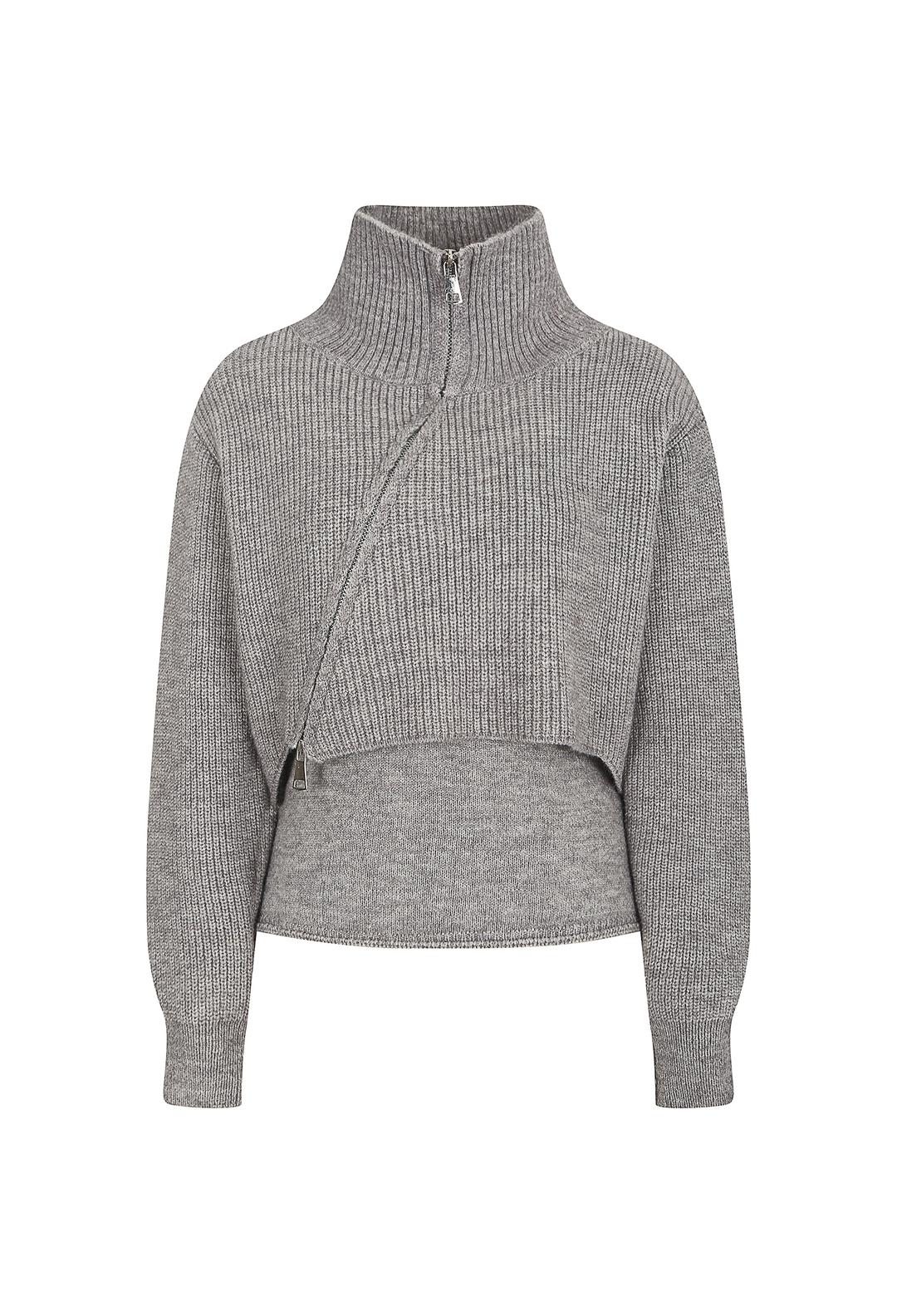 집업 크롭 가디건 +니트 세트 (GREY)