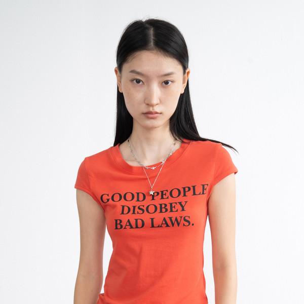Lettering Cap Sleeve Top (Red)