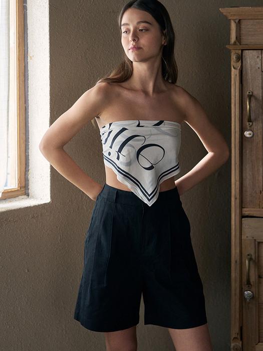 LINEN HALF BANDING BERMUDA PANTS_BLACK_남녀공용