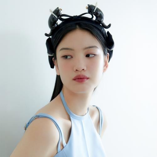 블랙 고양이 크라운 헤어밴드