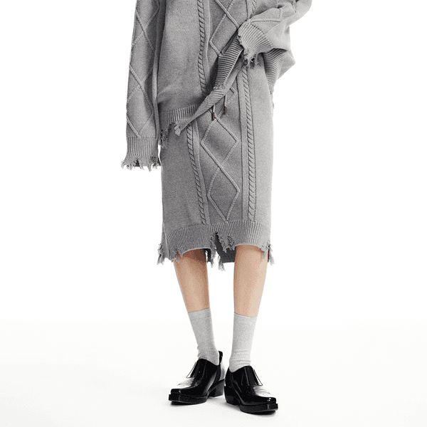 Demage knit long skirt