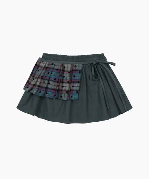 CHECK TWOWAY MINI SKIRT, ASH BLUE