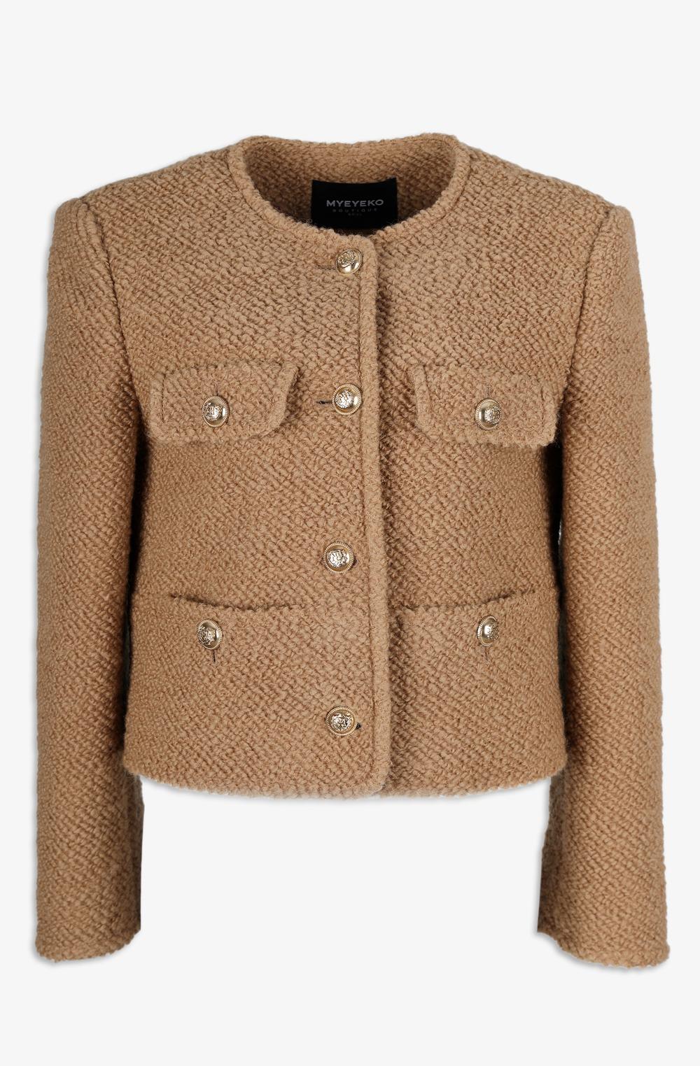 HIGH QUALITY LINE - Classic Bouclé Wool Jacket, Camel (Fabric by Style M, Made in JAPAN)