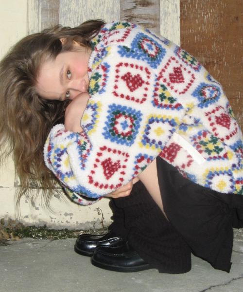HEART CROCHET PATTERN FLEECE JACKET IVORY