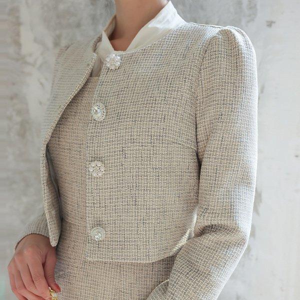 키슈아 주얼버튼 퍼프소매 크롭 트위드 자켓(fall)