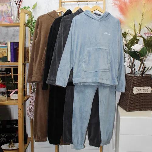 세트가격 [역시즌 세일] 겨울준비 여성 극세사 후드 수면 세트 상하 잠옷 영문 레터링 자수