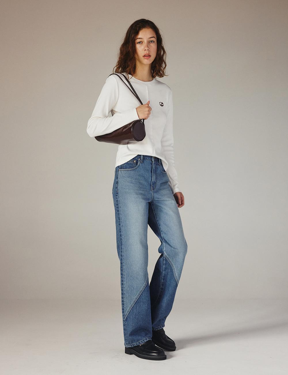 (RE-BIRTH)Diagonal Cut Straight Jeans