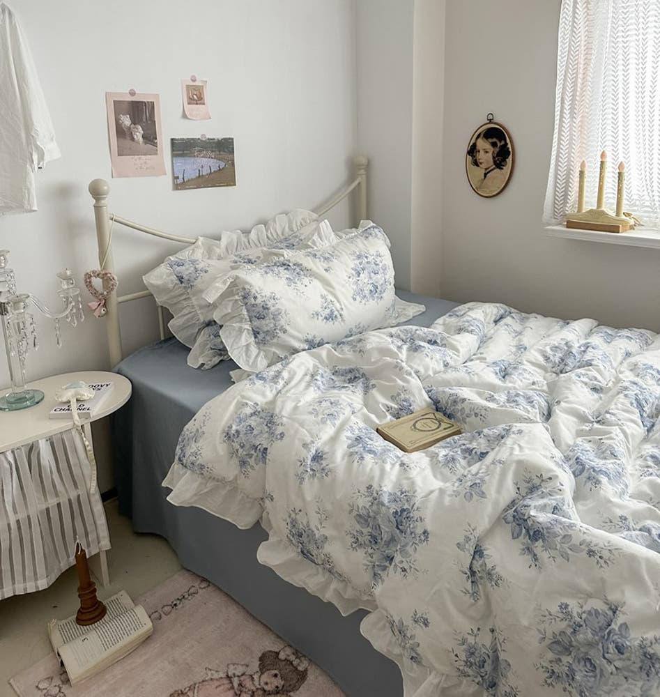 페르지아 레이스 2color 차렵이불 여름 간절기 이불 플라워 베개 침구세트 핑크 블루