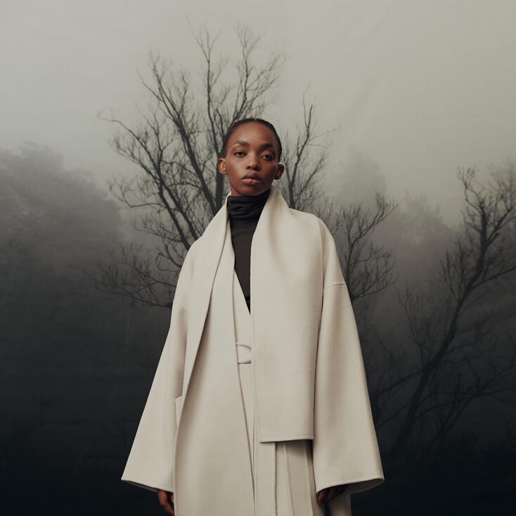 CASHMERE WOOL BLEND SCARF DETAILED COAT FOG