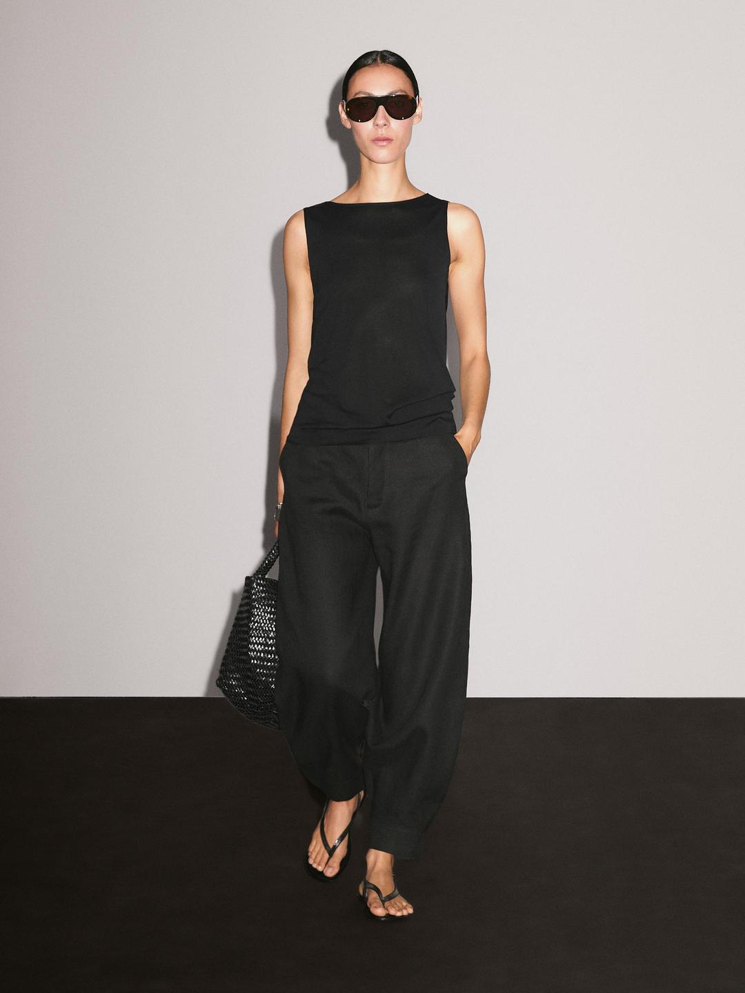 100% 코튼 탑과 드레이프 로우컷 백