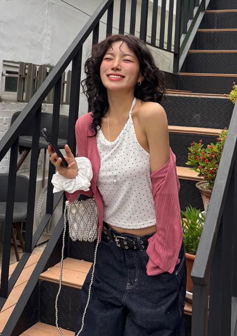 땡땡이 펀칭 홀터 나시 (2color)