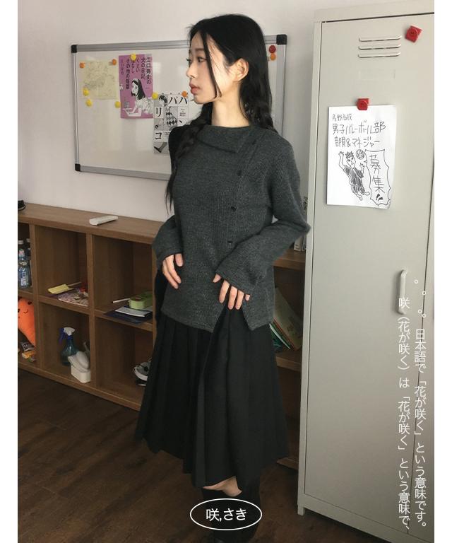 사키 [핏보장🩶] 사이드 단추 터틀넥 니트 티셔츠