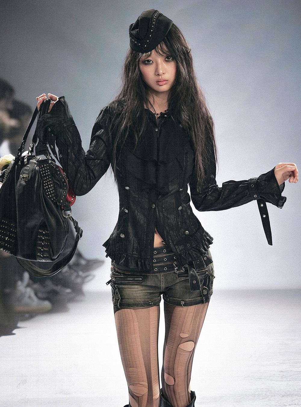 Lace Drift Sheer Ruffle Shirt (2color)