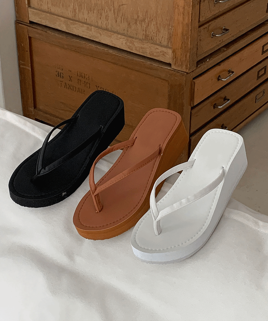 푹신한 경량 키높이 웨지 쪼리