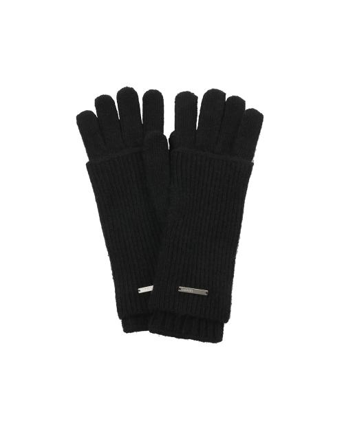 Layered fingerhole knit gloves BLACK