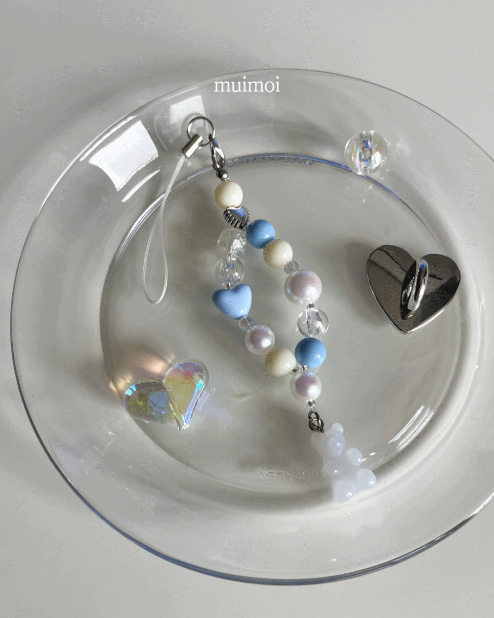 ✨자체제작/고리선택✨ 무이 베어 하트 베이비블루 핸드폰 줄 스트랩 키링