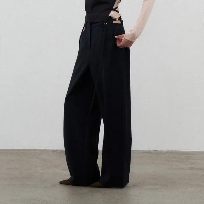 Bas cut wool slacks (navy)