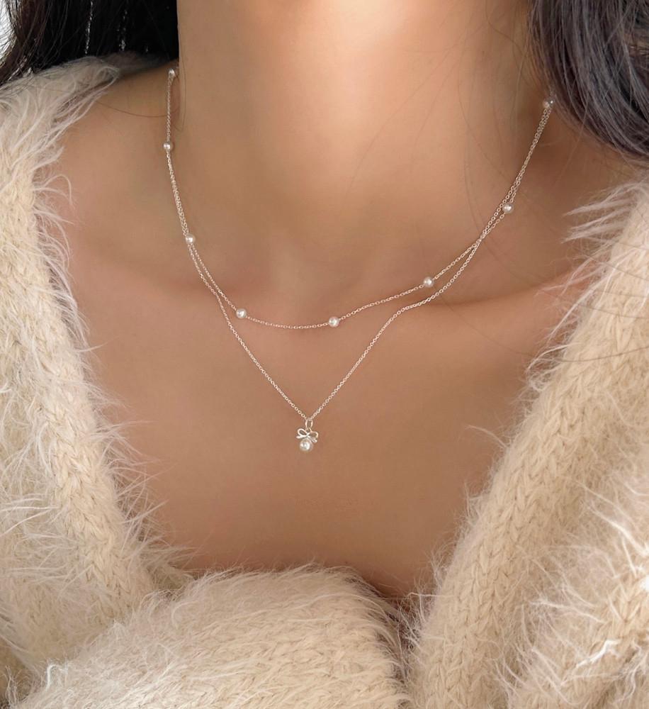 925 실버 로스 진주 초커 은 목걸이 (3 color)