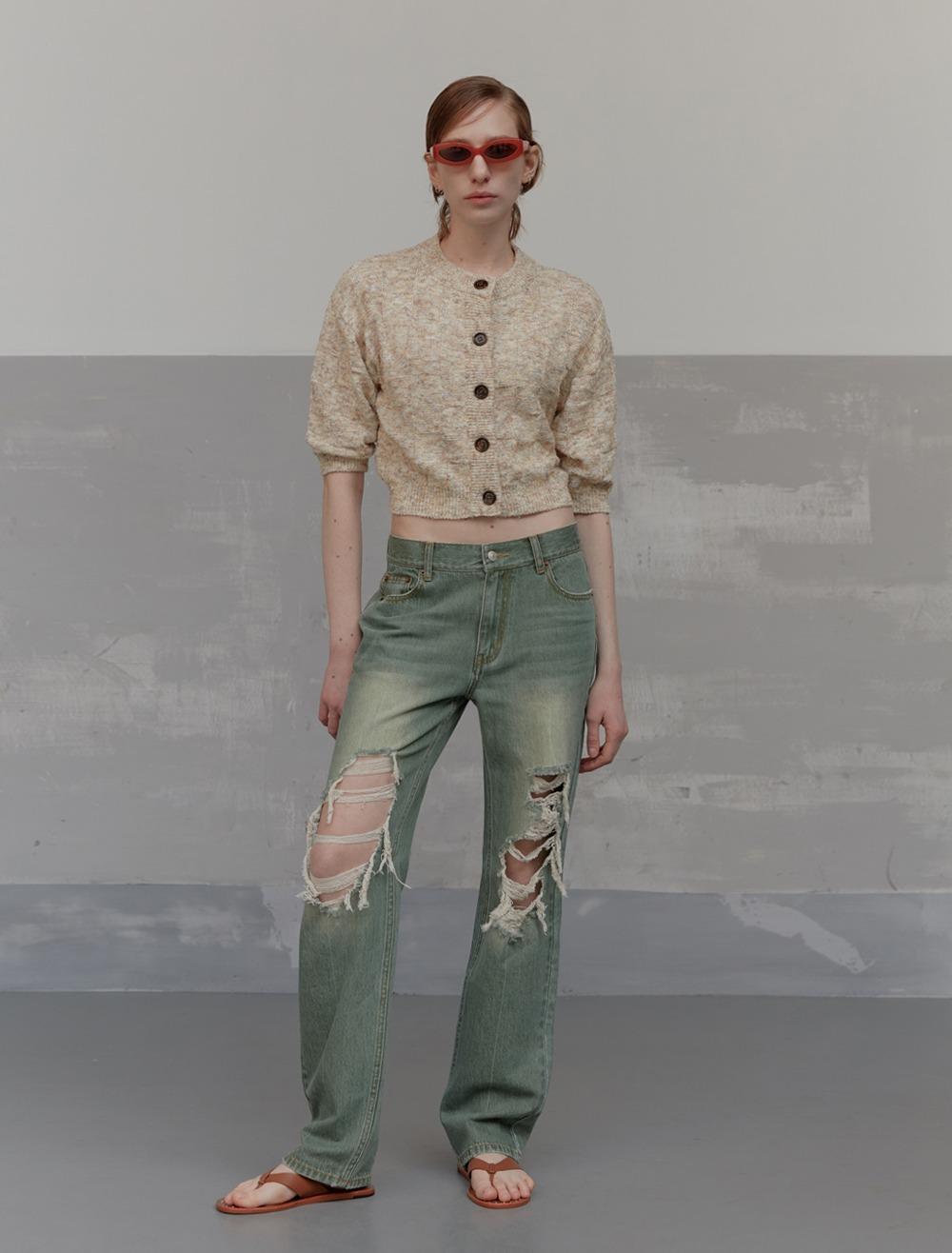 DESTROYED VINTAGE COLOR JEANS [GREEN]