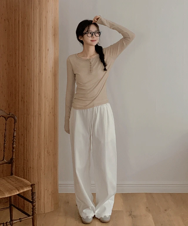 [체형커버/3type/숏,일반,롱]베이엔 코튼 와이드 밴딩 팬츠 - 3size