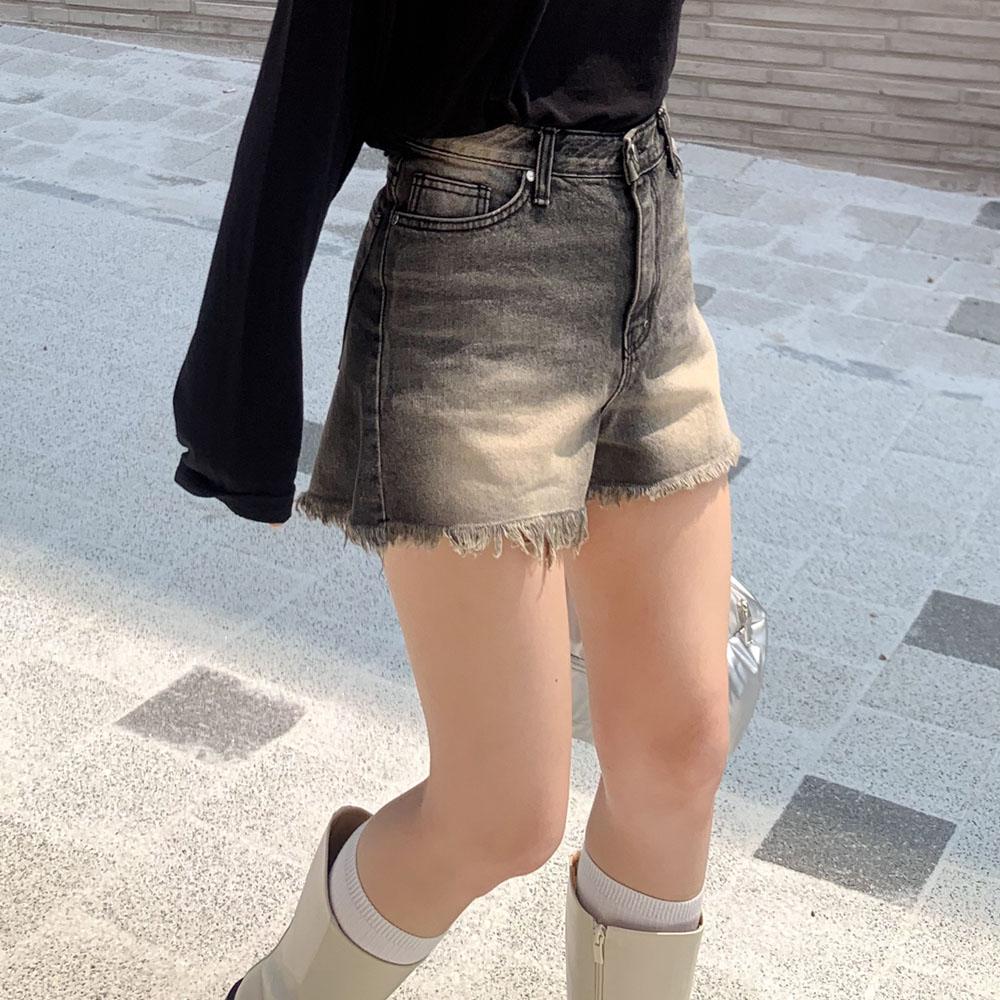 하이웨스트 찢청 데님 3부 숏 연청 흑청 반바지