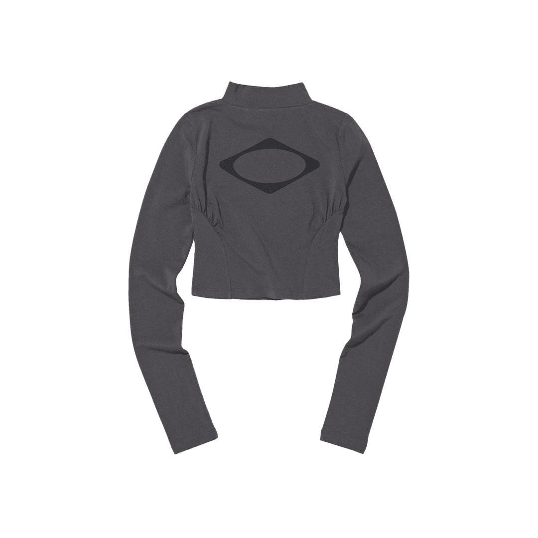 (W) Mischief Fitted Mock Neck Long Sleeve Top Charcoal