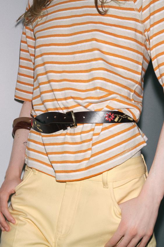 CEINTURE EN CUIR BRODERIES FLEURS