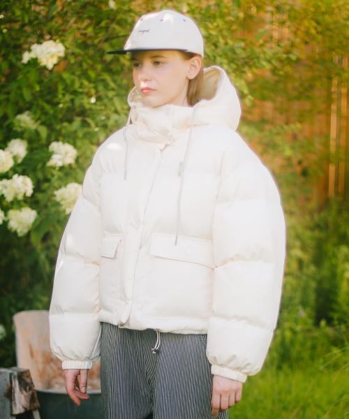 String Hoodie Crop Padding_Cream