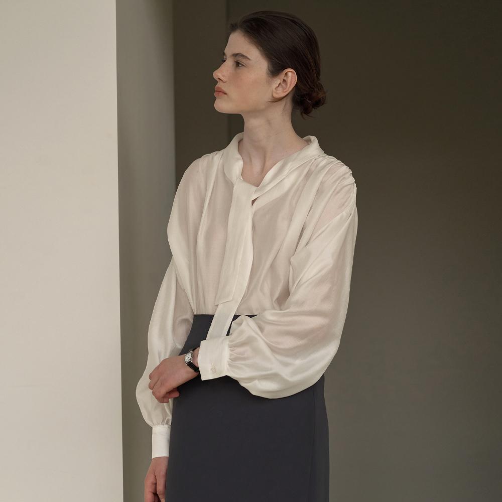 [3.10 예약발송] 프란 오간자 타이 블라우스 아이보리