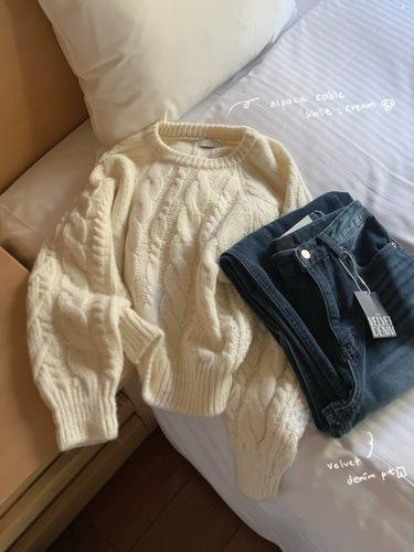 유리에 [핏보장!/모델소장] 알파카 케이블 knit - 5color (꽈배기니트/케이블니트/알파카니트/라운드/울니트)