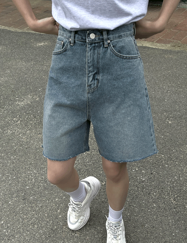 추천! solid denim shorts (1color)
