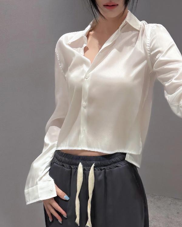 글로우 새틴 크롭 셔츠 (*4COLOR)